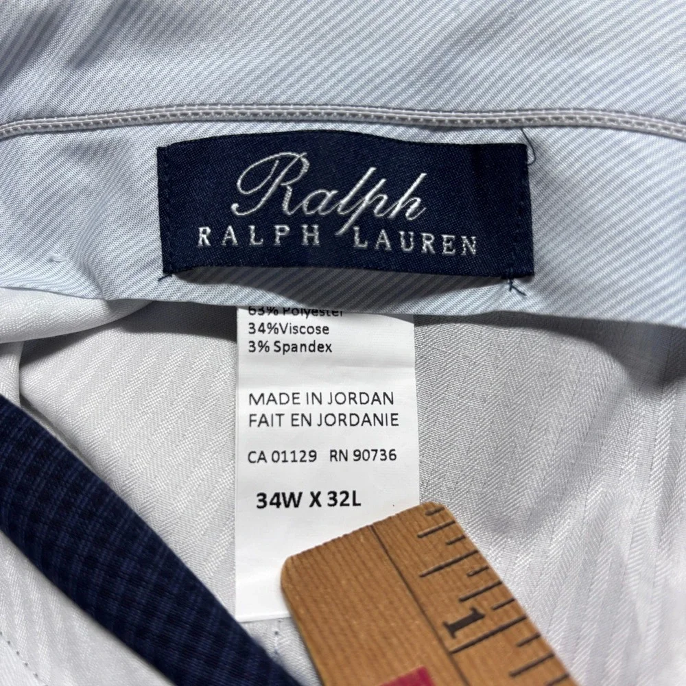 Ralph Ralph Lauren Mens 34x32 Dress Suit Pants Blue Micro Check Stretch